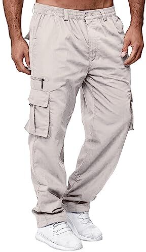 MJGkhiy Pantaloni Cargo Uomo Pantaloni da Lavoro con Tasche Laterali Pantalone Uomo Lunghi Casual Sport Pantalone Tasconato Multitasche Elastica Street Pantaloni Militari Cargo Pants Tattici