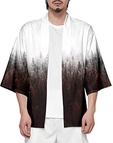 CIZEUR T-Shirt Uomo Cardigan Unisex Elegante Stampato Floreale Maglietta con Tasche Kimono Giapponese Casual Moda Primavera-Estate,Forest2XL