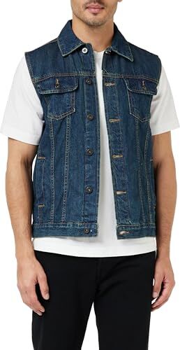 Urban Classics Gilet Smanicato in Jeans Uomo, Giacca Denim Retro Vintage, Giacchetta Streetwear Colore denimblue Taglia L