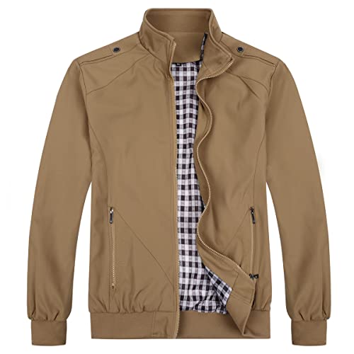 Allthemen Giubbotto da uomo leggero giacca militare comodo giacca casual primavera autunno Aviatore collo alto estate cachi M