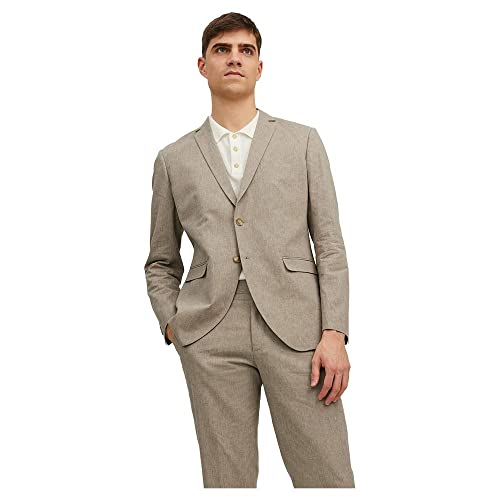 Jack & Jones Jprriviera Linen Blazer Slim Fit Sn, Beige/Fit: Slim Fit, 48 Uomo