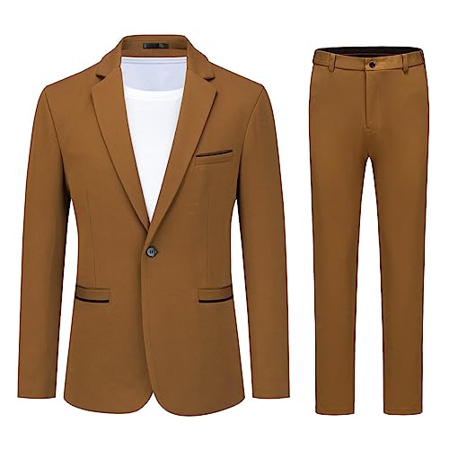 Allthemen Abito da Uomo 2 Pezzi Completo da Uomo Slim Fit Abito da Sposa con Un Bottone Elegante caffè S