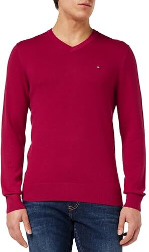 Tommy Hilfiger Classic Cotton V Neck  Maglioni, Rosso (Royal Berry), XS Uomo