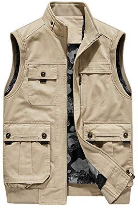 GAOHONGMEI Gilet multi-tasca da uomo Gilet Gilet All'aperto Casual Casual Gilet Gilet in cotone Fotografia Giacche da viaggio senza maniche Top Light khaki-XL