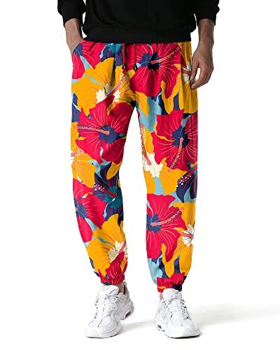 MakingDa Pantaloni della tuta da uomo in cotone con stampa 3D, vita elasticizzata, pantaloni cargo hippie bloomers, pantaloni da salotto, spiaggia, passeggiate, corsa, jogging, X-11, 27-32