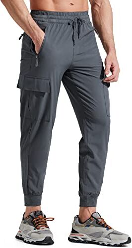 Libin Pantaloni da Trekking Uomo Jogging da Leggeri ad Asciugatura Rapida Pantaloni da Cargo Atletico Viaggio Running Golf Casual All'aperto Pantaloni, Grigio XXL