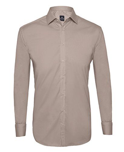 Tina Ferrà Camicia Uomo Elegante, vestibilità Regular, Camicie da Uomo in Cotone Manica Lunga, Sottogiacca Uomo, Camicia Artigianale Sartoria Napoletana (Beige 40)