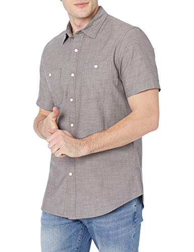 Amazon Essentials Camicia in Chambray a Maniche Corte Uomo, Grigio Scuro, M