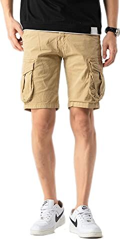 TONY BACKER Pantaloncini Uomo Cargo Shorts Vintage Cotone Multi-Tasca Estate Pantaloni Corti Cargo (46, Khaki)