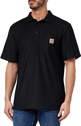 Carhartt Polo A Manica Corta Con Taschino, Vestibilità Ampia, Media Pesantezza, Uomo, Nero, XS