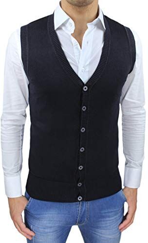 Evoga Gilet Smanicato Uomo Slim Fit Casual Elegante Corpetto Maglia Cardigan (5XL, Nero, 5X_l)