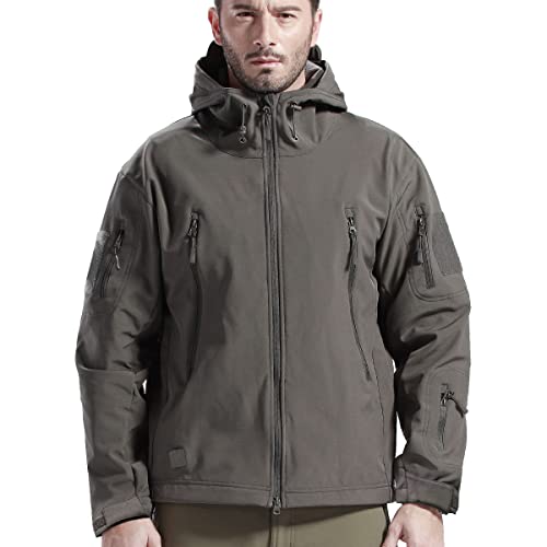 FREE SOLDIER Giacche Militari Softshell da Uomo Fodera in Pile da Esterno Giacca Antivento Impermeabile con Cappuccio Giacche tattiche Calde Multitasche per Escursioni di Caccia (Grigio,2XL)