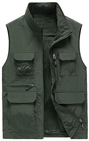 GAOHONGMEI Gilet multi-tasca da uomo Gilet esterno Casual Casual Mesh Gilet Gilet Gilet Gilet Fotografia Giacche da viaggio senza maniche ArmyGreen-L