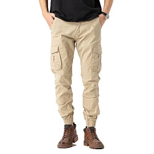 TONY BACKER Pantaloni Casual Elasticizzati Uomo Pantaloni Cargo da Uomo Pantalone in Cotone Leggero Uomo Cargo (IT, Misura del girovita, 54, Regular, Regular, Khaki-2)