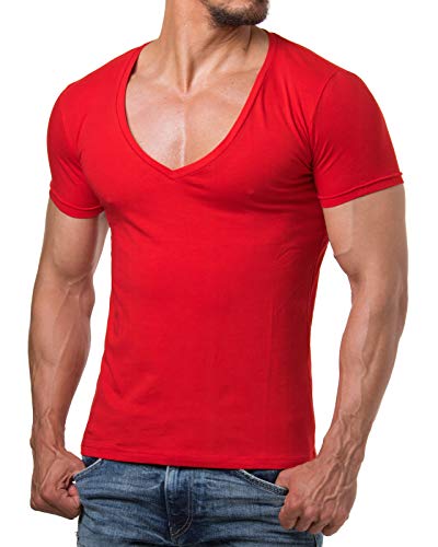 Re Rock Young & Rich Maglietta da uomo, 12 colori, scollo a V, slim fit, tinta unita, con scollo a V, taglie dalla S alla 3XL Colore: rosso XL