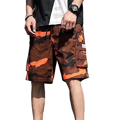 Firulab Pantaloncini cargo da uomo con coulisse   Pantaloncini tascabili sotto il ginocchio con vestibilità rilassata Pantaloncini mimetici o solidi all'aperto con tasche per uomo da spiaggia