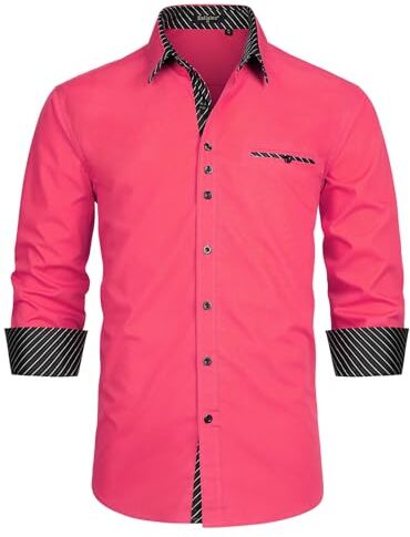 Enlision Camicia Uomo Manica Lunga Camicie Casual Shirt Camicie Slim Fit Camicia Rose Fushia M