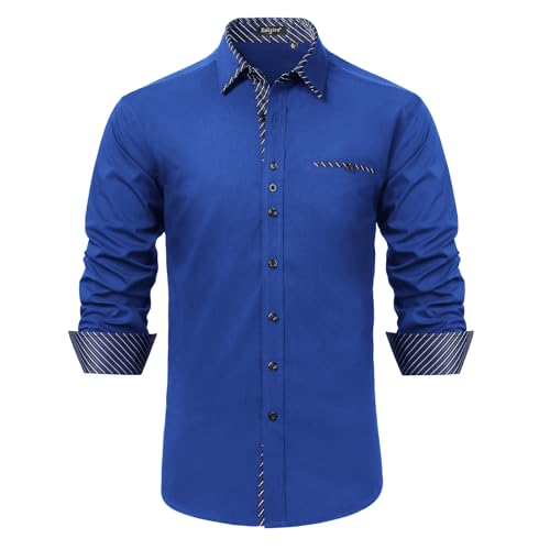 Enlision Camicia Uomo Manica Lunga Camicie Casual Shirt Camicie Slim Fit Camicia Blu Scuro XL