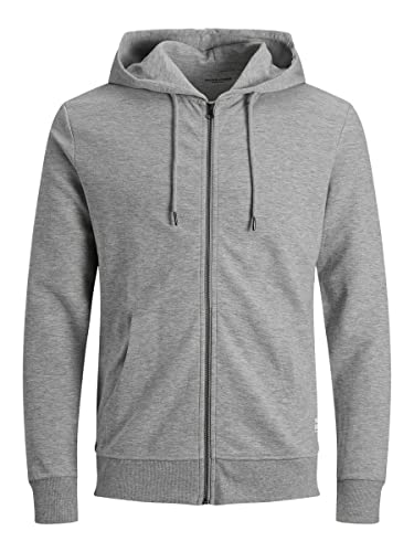 Jack & Jones Felpa da uomo, con cappuccio e cerniera, in stile Basic, chiaro grigio Melange, XS