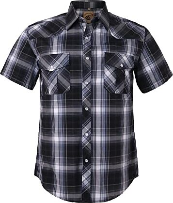 Coevals Club Camicia Uomo Maniche Corte Casual Trama Western Regular Fit Shirts Business Bottoni Camicia(Nero a Quadretti #9 S)