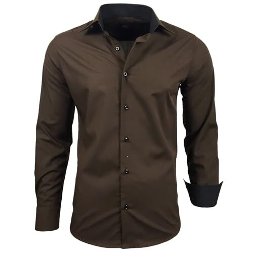 Subliminal Mode Stiratura Facile Camicia Uomo Collo Bicolore Tinta Unita Manica Lunga Taglio Slim Business Idea Regalo, Natale, San Valentino RN44, marrone, XXL