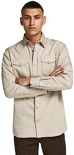 Jack & Jones Camicia di jeans, bottoni in madreperla, a clip (S, BEIGE)