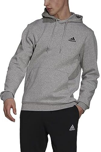 Adidas Essentials Fleece Felpa da Uomo, Medium Grey Heather / Black, XS