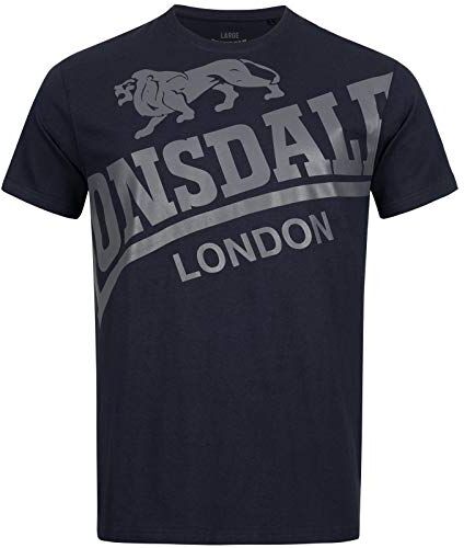 Lonsdale Maglietta Classica Blu Navy da Uomo Regular Fit Lion Logo NOVITÀ 2020 Modello WATTON 100% cotone