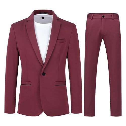 Allthemen Abito da Uomo 2 Pezzi Completo da Uomo Slim Fit Abito da Sposa con Un Bottone Elegante Rosso S