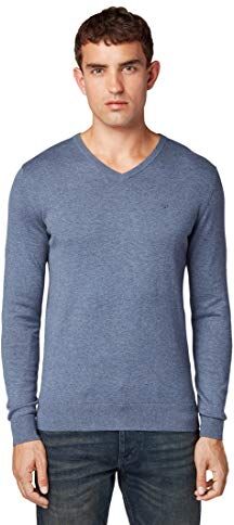 TOM TAILOR 202212 Strickpullover V-ausschnitt, Maglione Basic Uomo, Blu (Vintage Indigo Blue Melange 18964), L