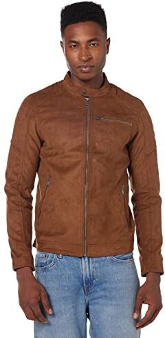 Jack & Jones Giubbino in ecopelle effetto rilievo, trapuntato sulle spalle (XL, COGNAC SCAMOSCIATO)