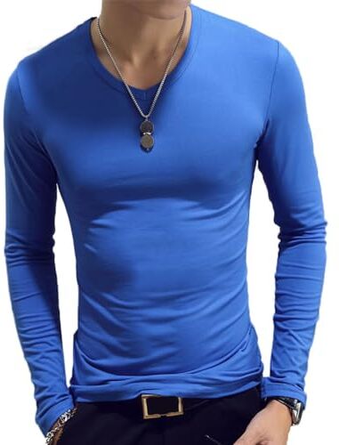 Alvivi Maglietta Intima Casual da Uomo Undershirt Simple Tee Slim Fit T-Shirt da Lavoro Estiva Aderente Camicie Tee a Maniche Lunga Leggera Sottogiacca Maglietta Sportiva Blu M