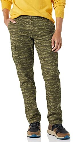 Amazon Essentials Pantaloni cargo elasticizzati dal taglio dritto (disponibili nelle taglie Big & Tall) Uomo, Verde Oliva Motivo Mimetico, 28W / 32L