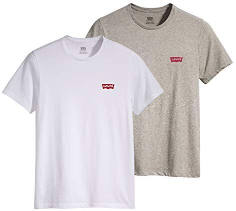 Levis 2-Pack Crewneck Graphic Tee, T-shirt Uomo, Beige ( White / Mid Tone Grey Heather ), XS