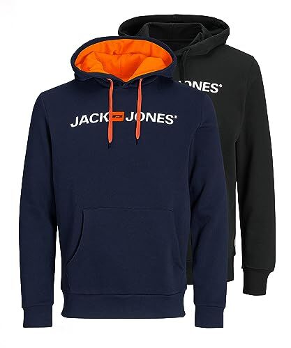 Jack & Jones Felpa con cappuccio, confezione da 2, 1 blazer blu navy/neon, 1 nero, XXL