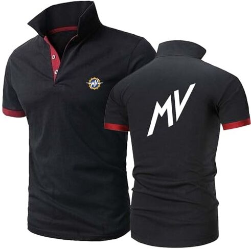 Seroni Polo Da Uomo Ad Asciugatura Rapida Per MV Tennis Comfort Tee Top Abbigliamento T-shirt Morbide Da Fitness Tinta Unita Mezza Manica Colori Contrastanti-Black+Red L