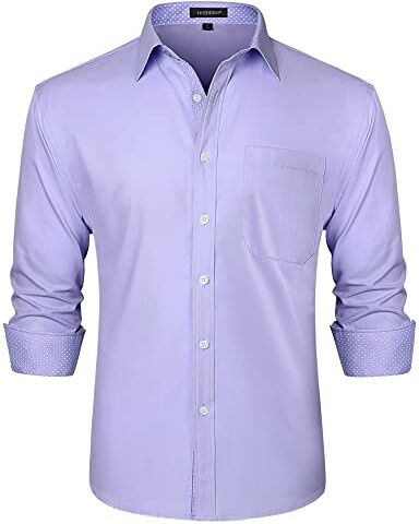 HISDERN Camicia Viola Uomo Elegante Regular Fit Manica Lunga Camicie Casual Formale Classiche da Uomo Cerimonia Business,Viola,XL