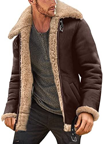 RYTEJFES Cappotto da uomo autunno cappotto di mezza stagione uomo autunno inverno cappotto corto marrone chiaro giacca da motociclista con cappuccio giacca in pelle scamosciata da uomo in vera pelle