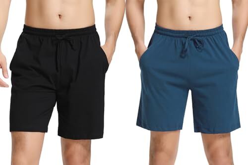 Aseniza Pantaloncini Pigiama Uomo 100% Cotone Pantaloni Corto Estivo Uomo Bermuda Pantaloni Casual da Uomo con Coulisse e Tasche Pantaloncini Shorts