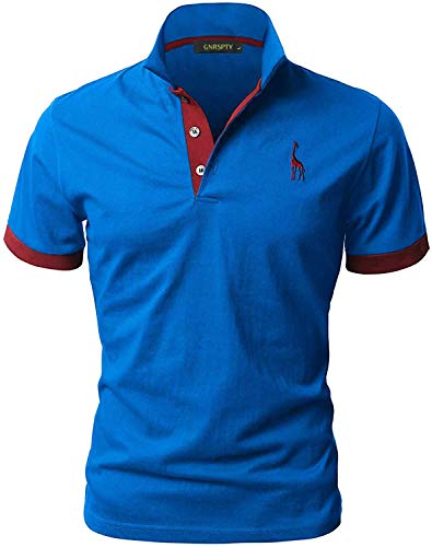 GNRSPTY Polo da Uomo Manica Corta Ricami Fulvi Casual Chic Poloshirt Camicia T-Shirt Estate,Blu2+Rosso,L
