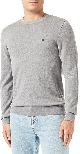 Tommy Hilfiger DE Cotton Crew Neck  Maglioni, Grigio (Medium Grey Heather), XS Uomo