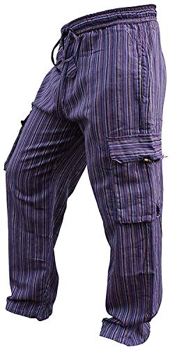 SHOPOHOLIC FASHION , pantaloni unisex in stile hippy, a righe, gamba larga, con tasche laterali Purple X-Large