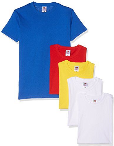 Fruit of the Loom Heavy T-Shirt, Bianco/Bianco/Giallo/Rosso/Royal, L (Pacco da 5) Uomo