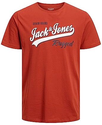 Jack & Jones Jjelogo Tee Ss O-neck 2 Col Aw23 Sn T-Shirt, Rosso (Cinnabar), S Uomo