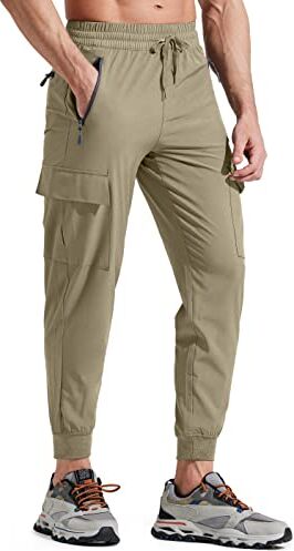 Libin Pantaloni da Trekking Uomo Jogging da Leggeri ad Asciugatura Rapida Pantaloni da Cargo Atletico Viaggio Running Golf Casual All'aperto Pantaloni, Khaki L