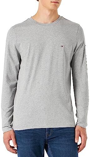 Tommy Hilfiger Maglietta Maniche Lunghe Uomo Tommy Logo Cotone, Grigio (Light Grey Heather), XS