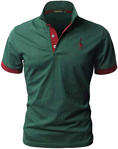 GNRSPTY Polo da Uomo Manica Corta Ricami Fulvi Casual Chic Poloshirt Camicia T-Shirt Estate,Verde + Bianco,L