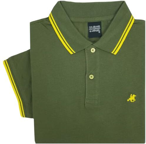 U.S. Grand Polo Equipment & Apparel Polo Uomo Manica Corta Tinta Unita  M L XL XXL XXXL (M, Verde, m)