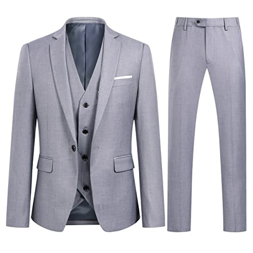 Allthemen Abito da Uomo 3 Pezzi Slim Fit Completo Formale da Matrimonio Un Bottone Giacca Gilet Pantaloni Grigio Chiaro M