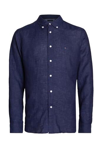 Tommy Hilfiger Camicia Uomo Camicia in Lino, Blu (Carbon Navy), XS